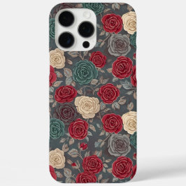 Melancholischer Vintage-Rot- und Türkis-Rosen-Blum iPhone 16 Pro Max Hülle