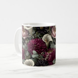 Melancholisches Blumenmuster mit Dahlien und Calla Kaffeetasse