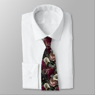 Melancholisches Blumenmuster mit Dahlien und Calla Krawatte