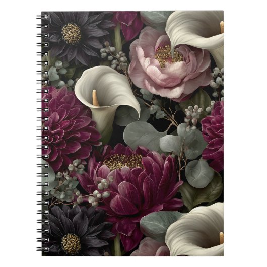 Melancholisches Blumenmuster mit Dahlien und Calla Notizblock (Vorderseite)