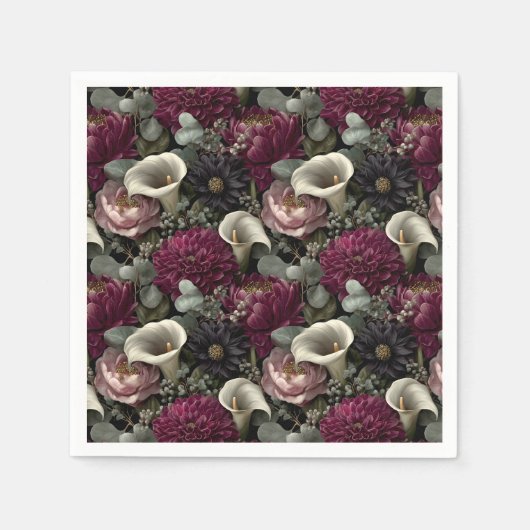 Melancholisches Blumenmuster mit Dahlien und Calla Serviette (Vorderseite)