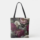 Melancholisches Blumenmuster mit Dahlien und Calla Tasche (Rückseite)