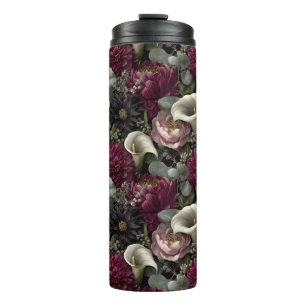 Melancholisches Blumenmuster mit Dahlien und Calla Thermosbecher
