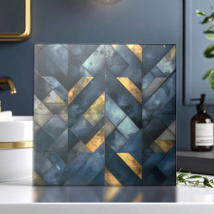 Melancholisches modernes Mosaik Dunkelblau Gold ID Fliese