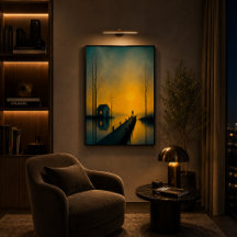 Melancholisches See-Wandkunstposter bei Sonnenunte
