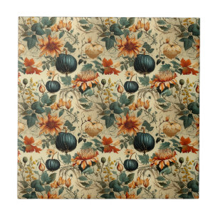 Melancholisches Teal-Kürbis-Herbst-Blumen-Vintage Fliese