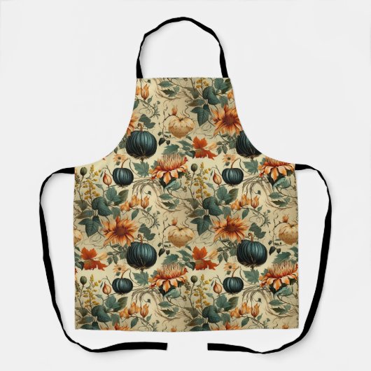Melancholisches Teal-Kürbis-Herbst-Blumen-Vintage Schürze (Vorderseite)