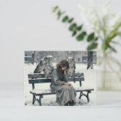 Melancholy Angel in Snowy Park Ink Drawing Postkarte (Stehend Vorderseite)