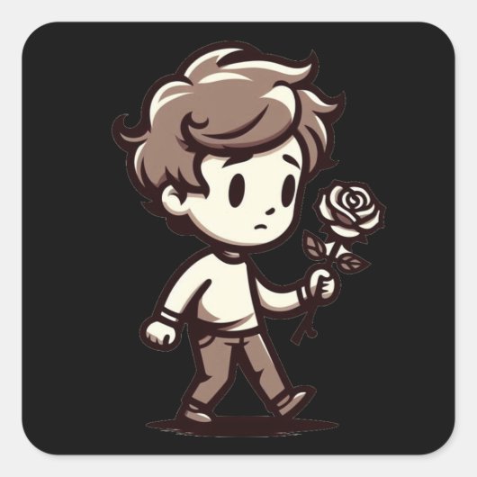 Melancholy Boy mit Rose Quadratischer Aufkleber (Vorderseite)