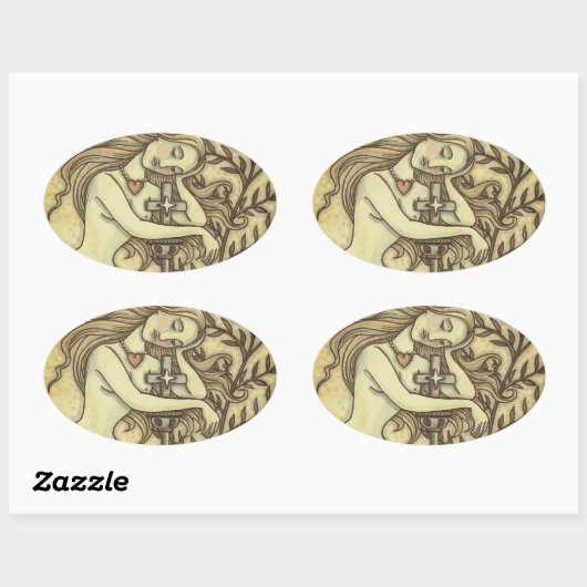 MELANCHOLY MERMAID FANTASY STICKERS Oval SHEED (Blatt)