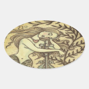 MELANCHOLY MERMAID FANTASY STICKERS Oval SHEED