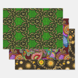 Melange Paisley, Tysonia und Celtic Dragon Geschenkpapier Set
