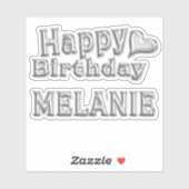 Melanie Happy Birthday silver Aufkleber Sticker (Blatt)