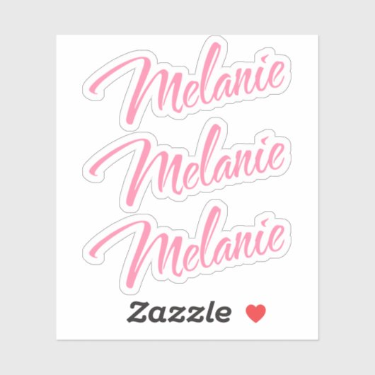Melanie Name pink dekorative kursive x3 Aufkleber (Blatt)