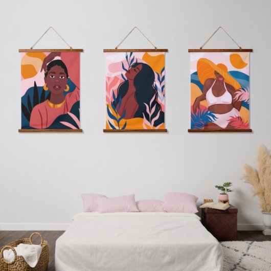 Melanin Beauty Wood Topped Wall Tapestry Wandteppich Mit Holzrahmen (Schlafzimmer)