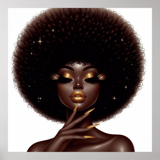 Melanin Chic Afro Beauty mit Gold Akzenten Poster (Vorne)