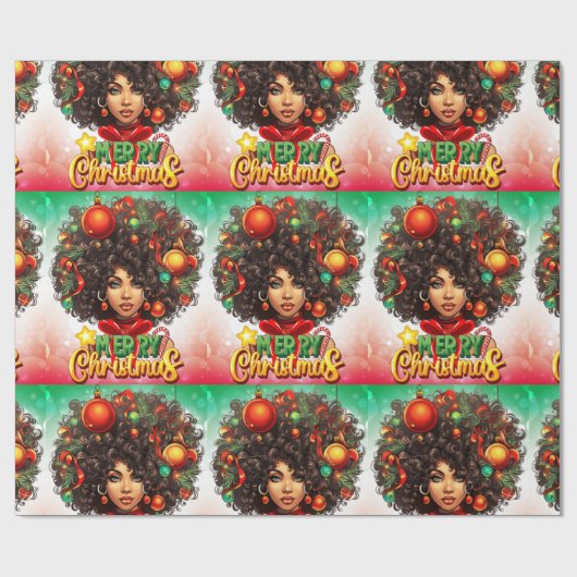 Melanin Christmas Black Queen Melanin Woman Xmas Geschenkpapier (Flach)
