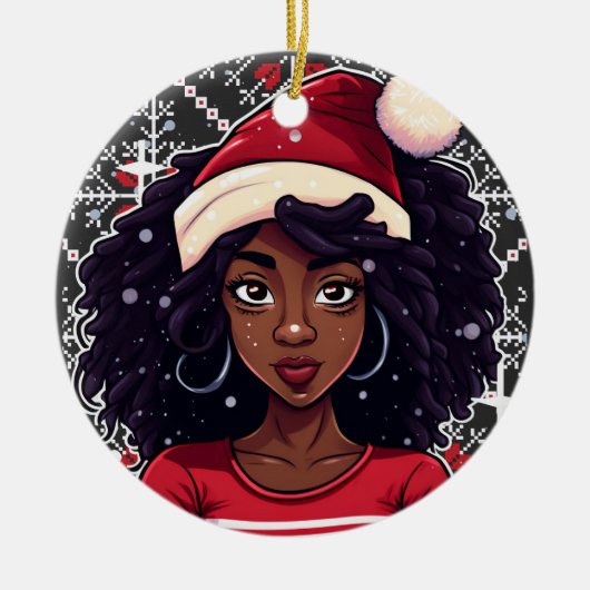 Melanin Christmas Magic Black Girl Woman Sista Keramik Ornament (Vorne)