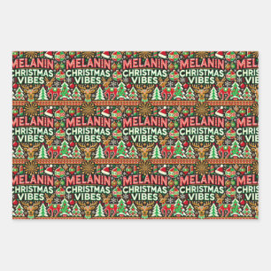Melanin Christmas Vibes Wrapping Paper Sheets Geschenkpapier Set