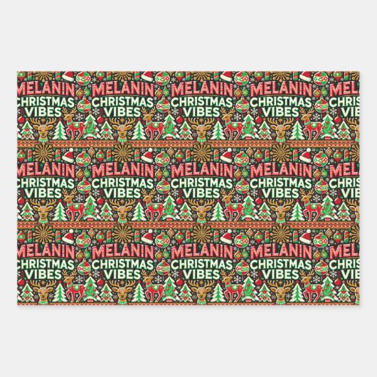 Melanin Christmas Vibes Wrapping Paper Sheets Geschenkpapier Set (Vorderseite)