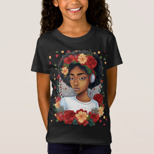 Melanin Christmas Winter Black Girl Magic Sista T-Shirt (Vorderseite)