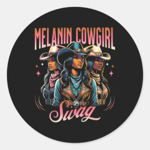 Melanin Cowgirl Swag Western Style Black History m Runder Aufkleber