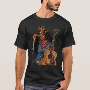 Melanin Cowgirl Western Stiefel Gitarre Rodeo Musi T-Shirt
