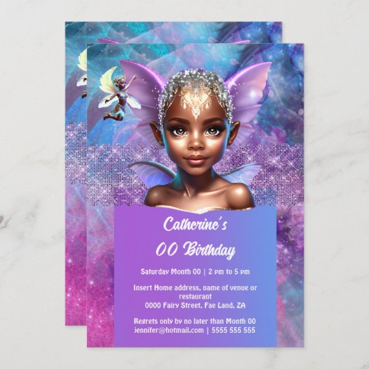 Melanin Feenflügel hübsche Mädchenprinzessin Einladung (Vorne/Hinten)