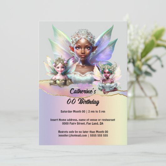 Melanin-Feenschimmer-Flügel verzaubern Pixies Einladung (Stehend Vorderseite)