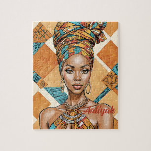 Melanin Frau mit Kopfumschlag - afrikanische Print Puzzle