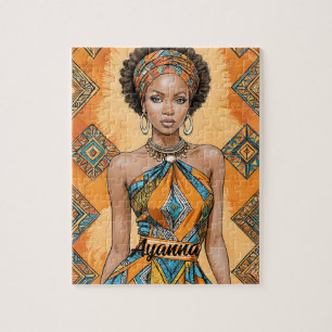Melanin Frau mit Kopfumschlag - afrikanische Print Puzzle