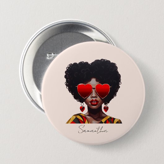 Melanin Magic: Black Queen Rocking Heart Shades Button (Vorne & Hinten)