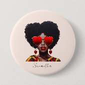 Melanin Magic: Black Queen Rocking Heart Shades Button (Vorderseite)