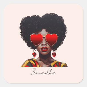 Melanin Magic: Black Queen Rocking Heart Shades Quadratischer Aufkleber
