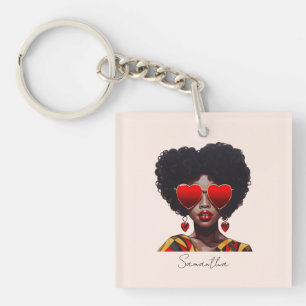 Melanin Magic: Black Queen Rocking Heart Shades Schlüsselanhänger