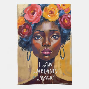 Melanin Magic Floral Portrait Geschirrtuch