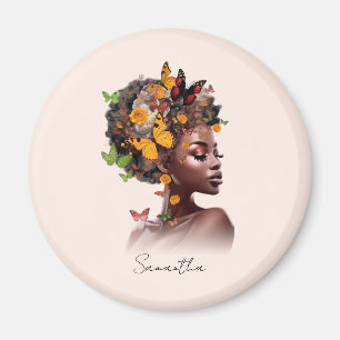 Melanin Magie: Afro Hair und farbenfrohe Schmetter Magnet