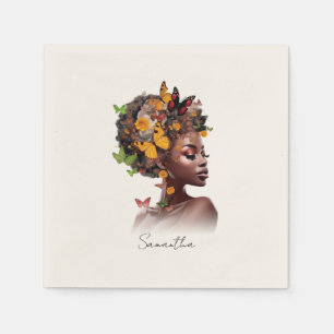 Melanin Magie: Afro Hair und farbenfrohe Schmetter Serviette