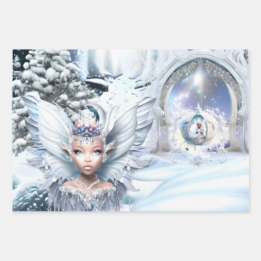 Melanin Märchenschiff Märchenwagen Winterschnee Geschenkpapier Set (Vorderseite 3)