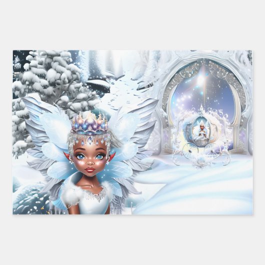 Melanin Märchenschiff Märchenwagen Winterschnee Geschenkpapier Set (Vorderseite 2)