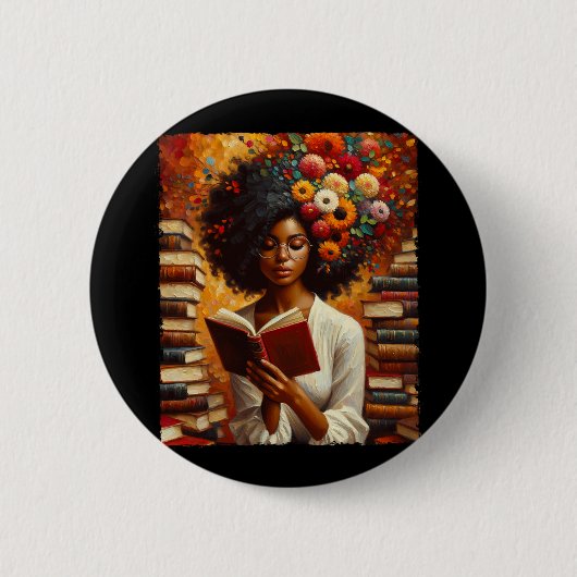 Melanin Queen Afro Womeneducated Reading Book Blac Button (Vorderseite)