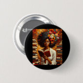 Melanin Queen Afro Womeneducated Reading Book Blac Button (Vorne & Hinten)
