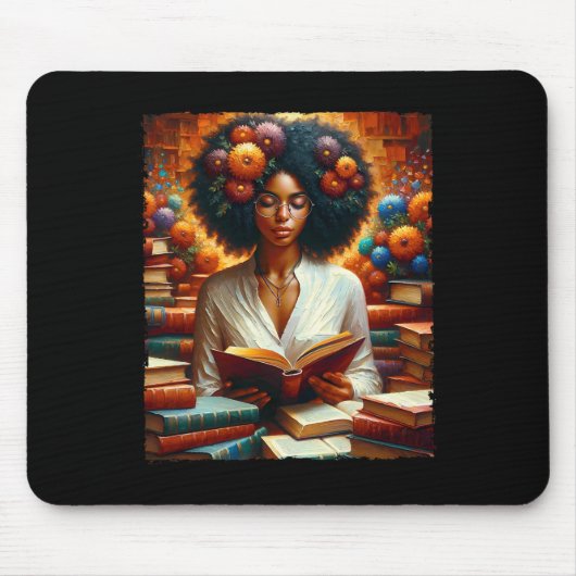 Melanin Queen Afro Womeneducated Reading Book Blac Mousepad (Vorne)