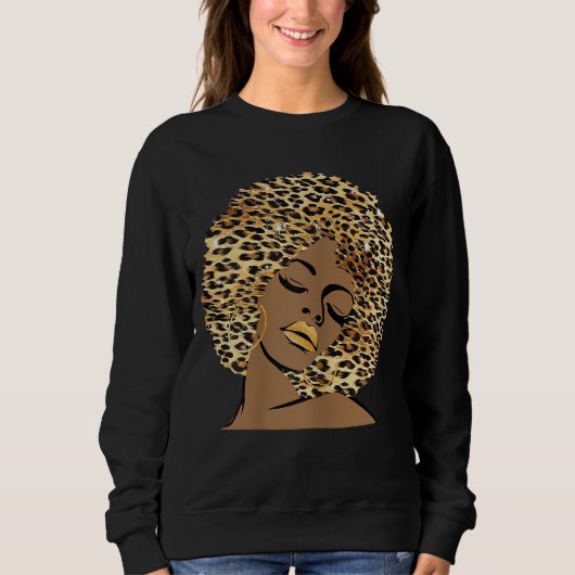 Melanin Queen Leopard Afro Hair African American B Sweatshirt (Vorderseite)
