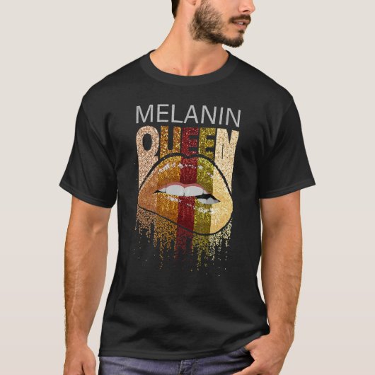 Melanin Queen Pride Afro Brown Lip Black History M T-Shirt (Vorderseite)