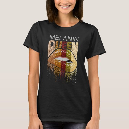 Melanin Queen Pride Afro Brown Lip Black History M T-Shirt (Vorderseite)