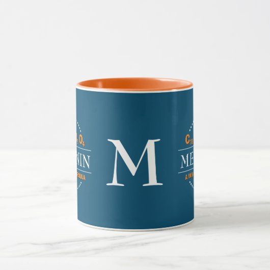 MELANIN-Sieger-Formel-Aquamarin-Monogramm Tasse (Zentrum)