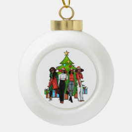 Melanin Sistas Christmas Tree Friendsgiving Sista Keramik Kugel-Ornament