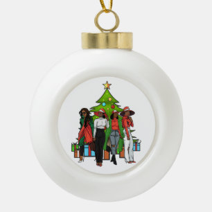 Melanin Sistas Christmas Tree Friendsgiving Sista Keramik Kugel-Ornament