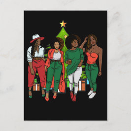 Melanin Sistas Christmas Tree & Gifts Black Girls Feiertagspostkarte